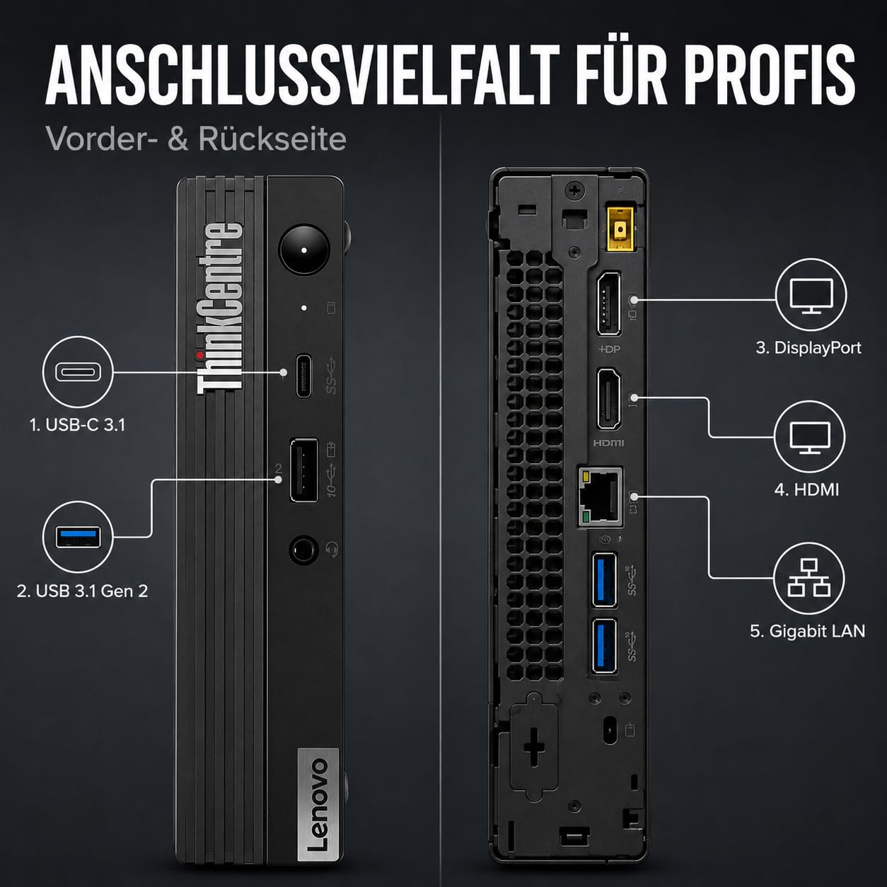 Lenovo ThinkCentre M70q Tiny Intel Core i5 10500T 256GB SSD Festplatte 16GB Speicher Windows 11 Pro Desktop Computer Mini PC (Generalüberholt)
