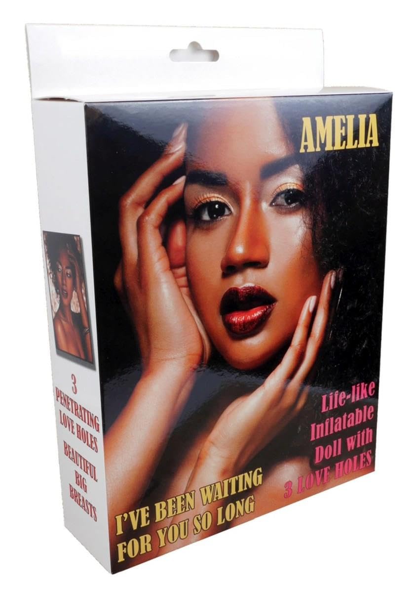 AMELIA - Muñeca hinchable, color negro, tamaño real, 3 orificios, color negro