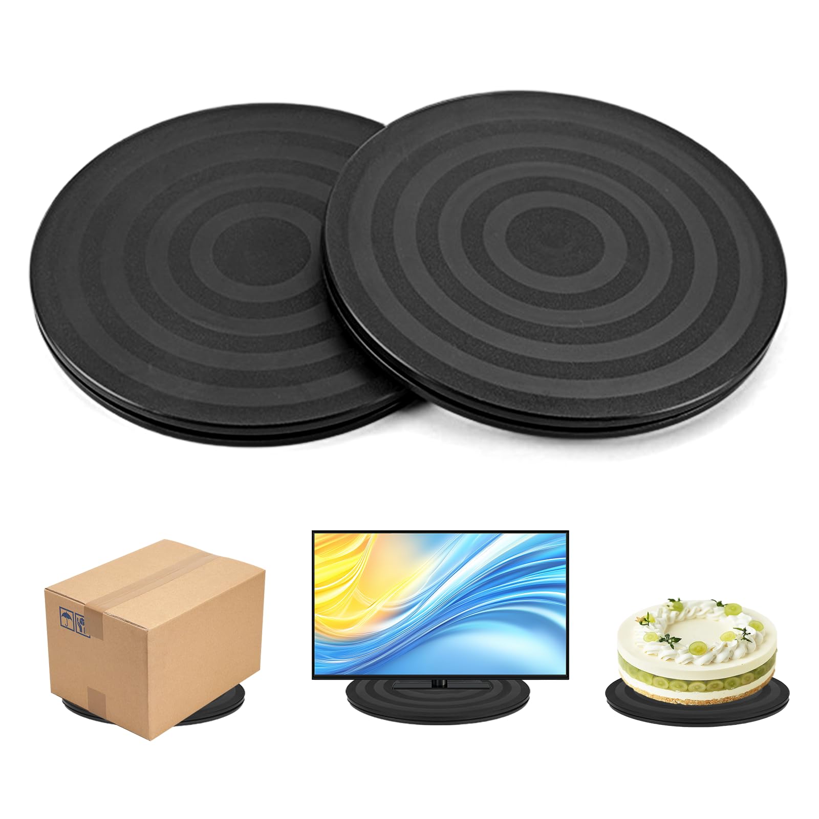 2 Pcs Tourne-Disque Rotatif à 360°Plateau Pivotant,TV Support Pivotant Plateau Universel Rond Plateau Tournant Manuel avec Roulement à Bille pour Ordinateurs Portables, moniteurs, Noir, 20cm