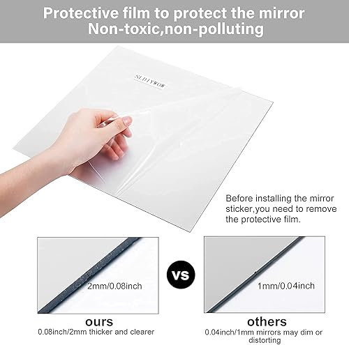 Miniatura 4 de Adhesivo de pared de espejo de cuerpo completo, 4 piezas de calcomanías de pared de espejo acrílico cuadrado extraíble, espejo de tocador flexible