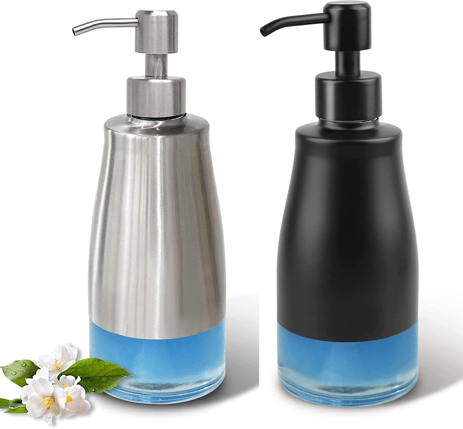 AUMIO Dish Soap Dispenser with Stickers, Kitchen Soap Dispenser Brushed Nickel Stainless Steel and Glass Combined, Refillable Liquid Hand Soap Dispenser for Bathroom & Kitchen (11OZ / 320ML) : Home & Kitchen