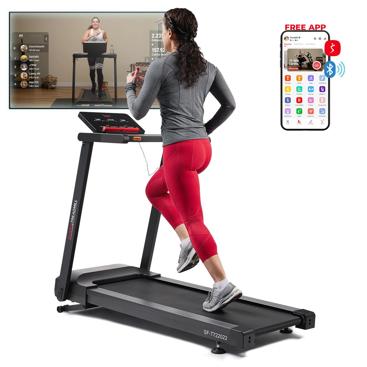 Sunny Health And Fitness Interactive Slim Folding Treadmill For