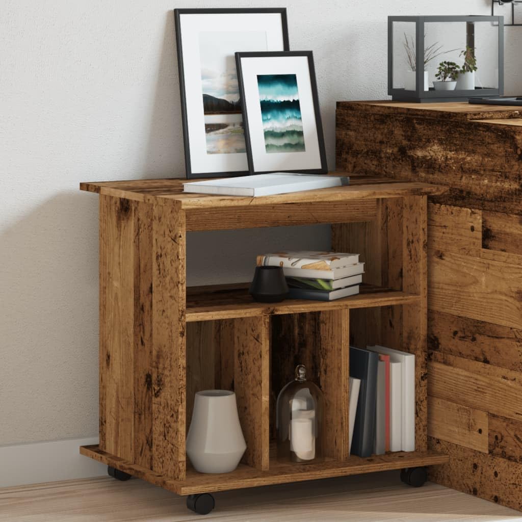 Kontener na kółkach z materiału drewnopochodnego o wyglądzie starego drewna, 60 x 45 x 60 cm, mobilna szafka wielofunkcyjna z miejscem do przechowywania, zamykany, do biura, salonu, sypialni