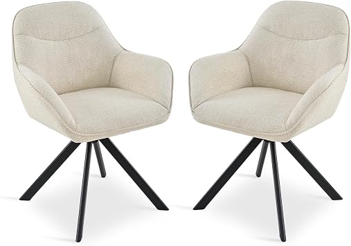 360  Swivel Dining Chairs Set of 2 Upholstered Armchairs with Metal Legs Kitchen Chairs for Living Room, Beige-Chenille