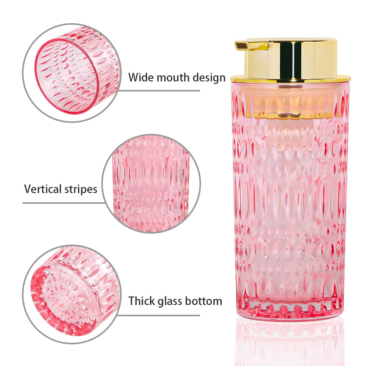 Schaumseifenspender, schäumender Handseifenspender aus Glas mit Pumpe, 400 ml, Badezimmer, nachfüllbar, Flüssiglotion, Pumpflasche, Behälter für Küche, Arbeitsplatte, Dekor (1, Roségold)