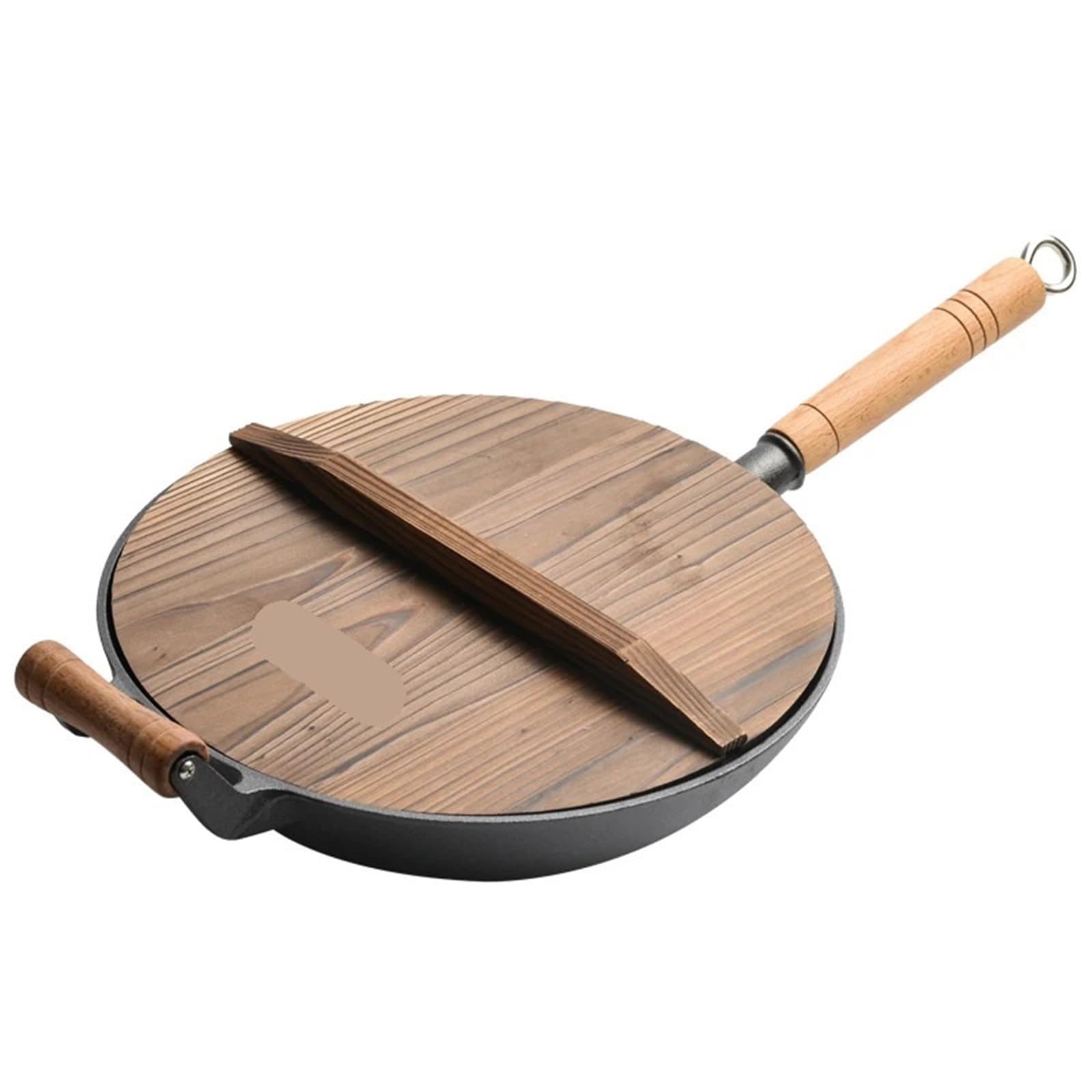 padella wok Pentole tradizionali antiaderenti for cottura a gas, wok, padella multifunzione, pentole fatte a mano(32cm with wood lid)