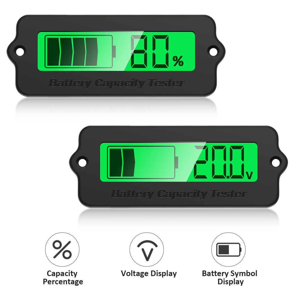 Icstation Battery Capacity Tester Monitor, 12V 24V 36V 48V Digital Battery Voltage Capacity Mointor,Lithium/Lead-Acid/Iron-Lithium Battery Status Indicator LCD Display Indicator Pannel