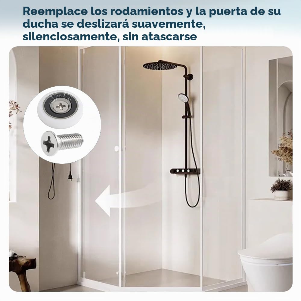 8 ruedas de repuesto para puertas de ducha, ruedas de puerta de baño de cristal adecuadas para puertas correderas de cristal de baño, ruedas de riel deslizante, capacidad de carga ultra silenciosa