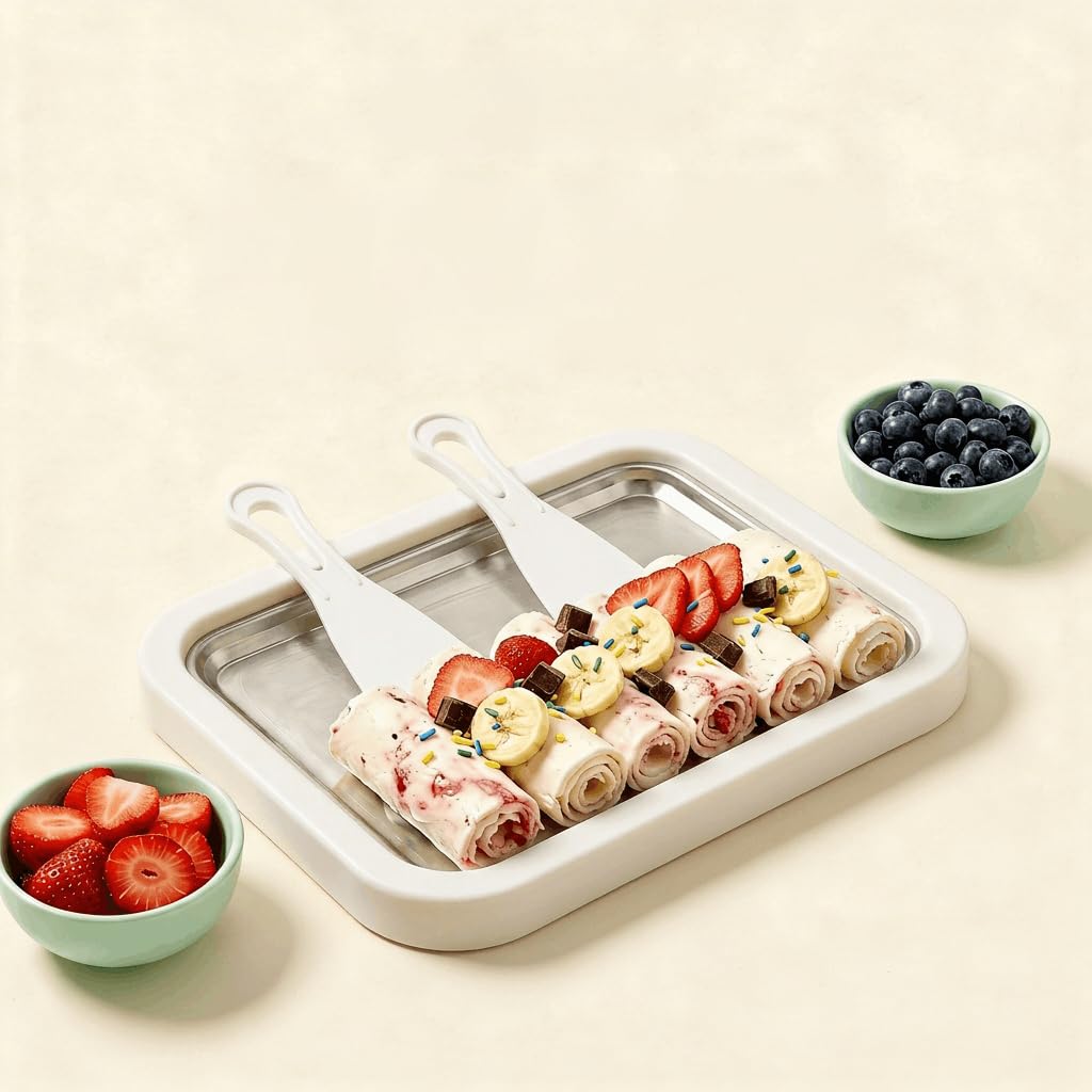 Frostlab - Kit De Plaque À Glaces Roulées Maison, Appareil De Dessert Glacé Sans Électricité, Activité Gourmande Diy, Inclut 1 Plaque + 2 Spatules (Blanc)