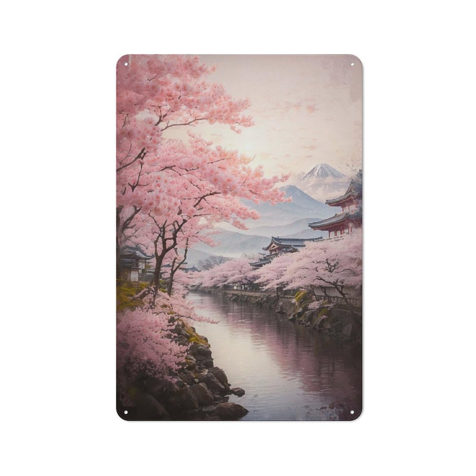 Junmoney Mount Fuji In Bloom Metal Sign 30X20cm With For Hallway Wall, Vintage Decor, For Garage, Workshop And Man Cave Decoration