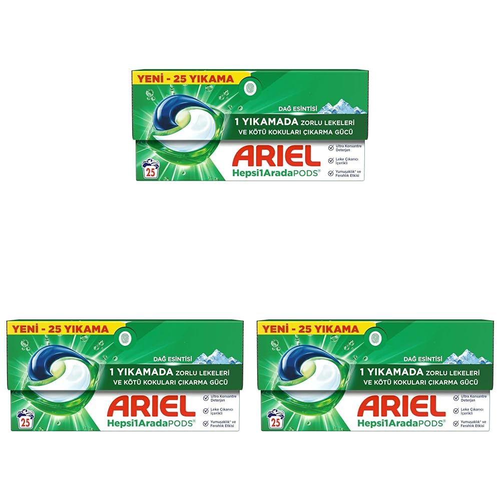 Ariel Hepsi1Arada PODS Kapsül Çamaşır Deterjanı Beyazlar ve Renkliler 25 Yıkama (3 paketi)