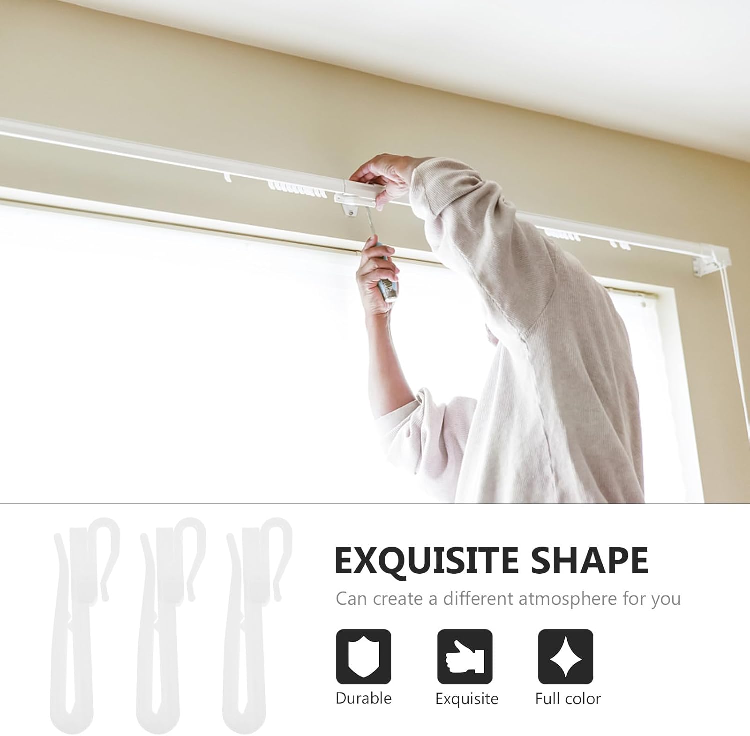 200pcs Plastic Curtain Adjusting Hooks Smooth Surface Easy Install Home Curtain Accessories for Window Drapes Bedroom Living