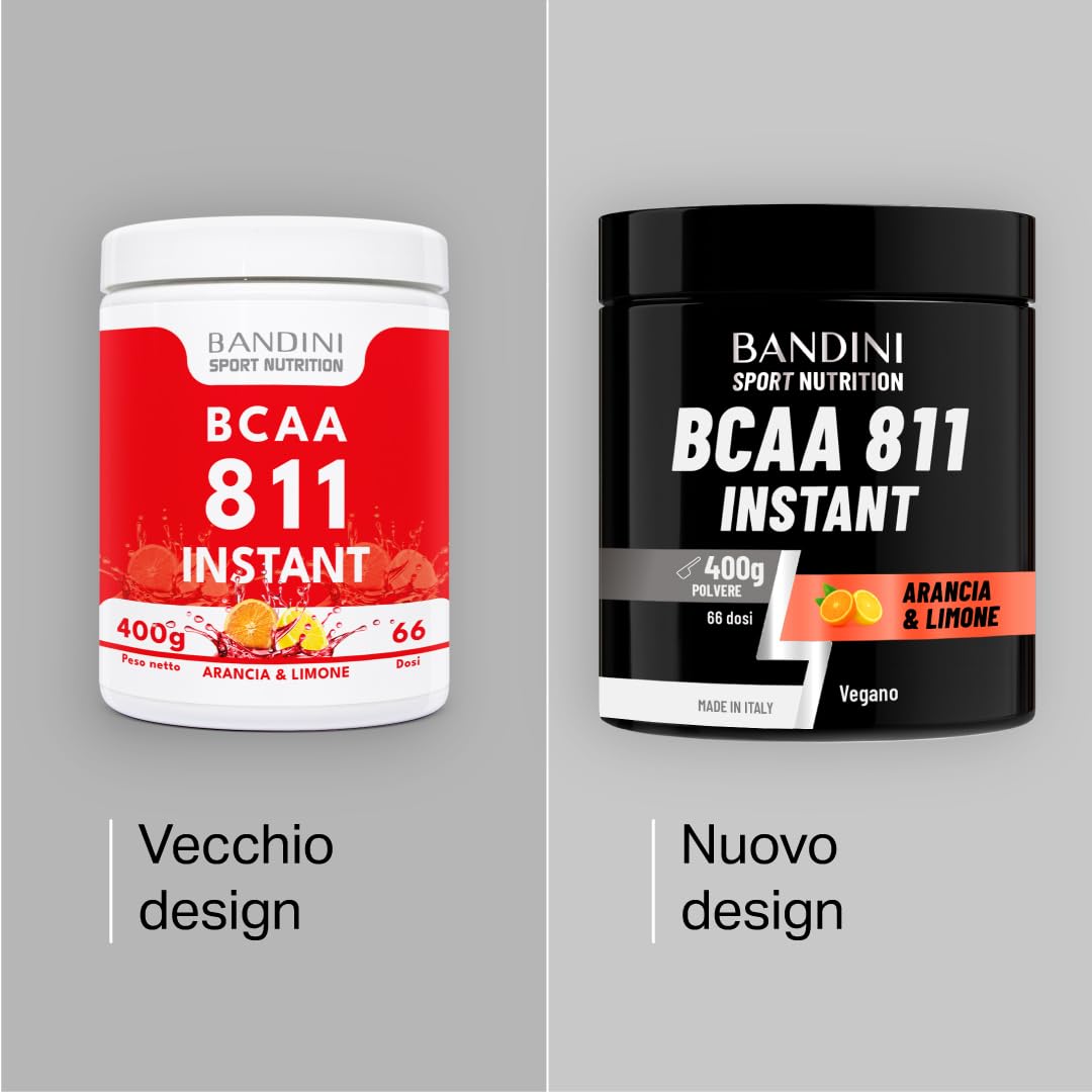 Bandini® BCAA POWDER 8 1 1 Integratore di Aminoacidi Ramificati in rapporto 8:1:1 da 400g - Polvere Aromatizzata al gusto di ARANCIA e LIMONE - Palestra, Sport, Pre Intra e Post Workout - 100% Vegan