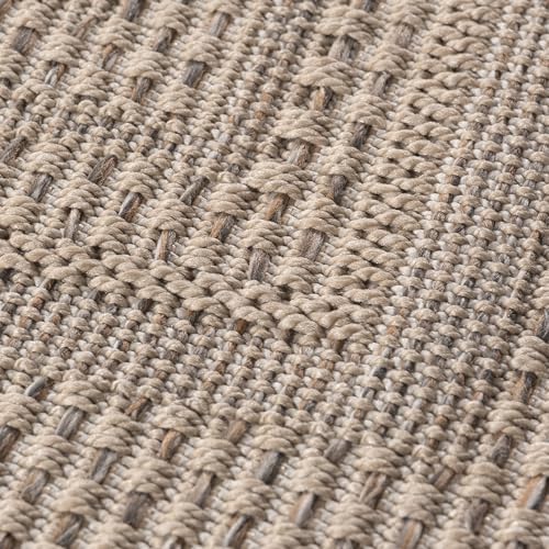 Tapis extérieur rond 80 cm SIMPEX beige uni avec bordure balcon