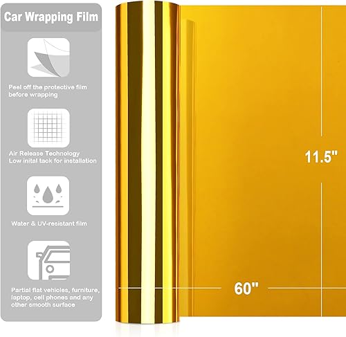 Miniatura 2 de TECKWRAP Adhesivo autoadhesivo de vinilo dorado con espejo cromado de 11.5 x 60 pulgadas (dorado)
