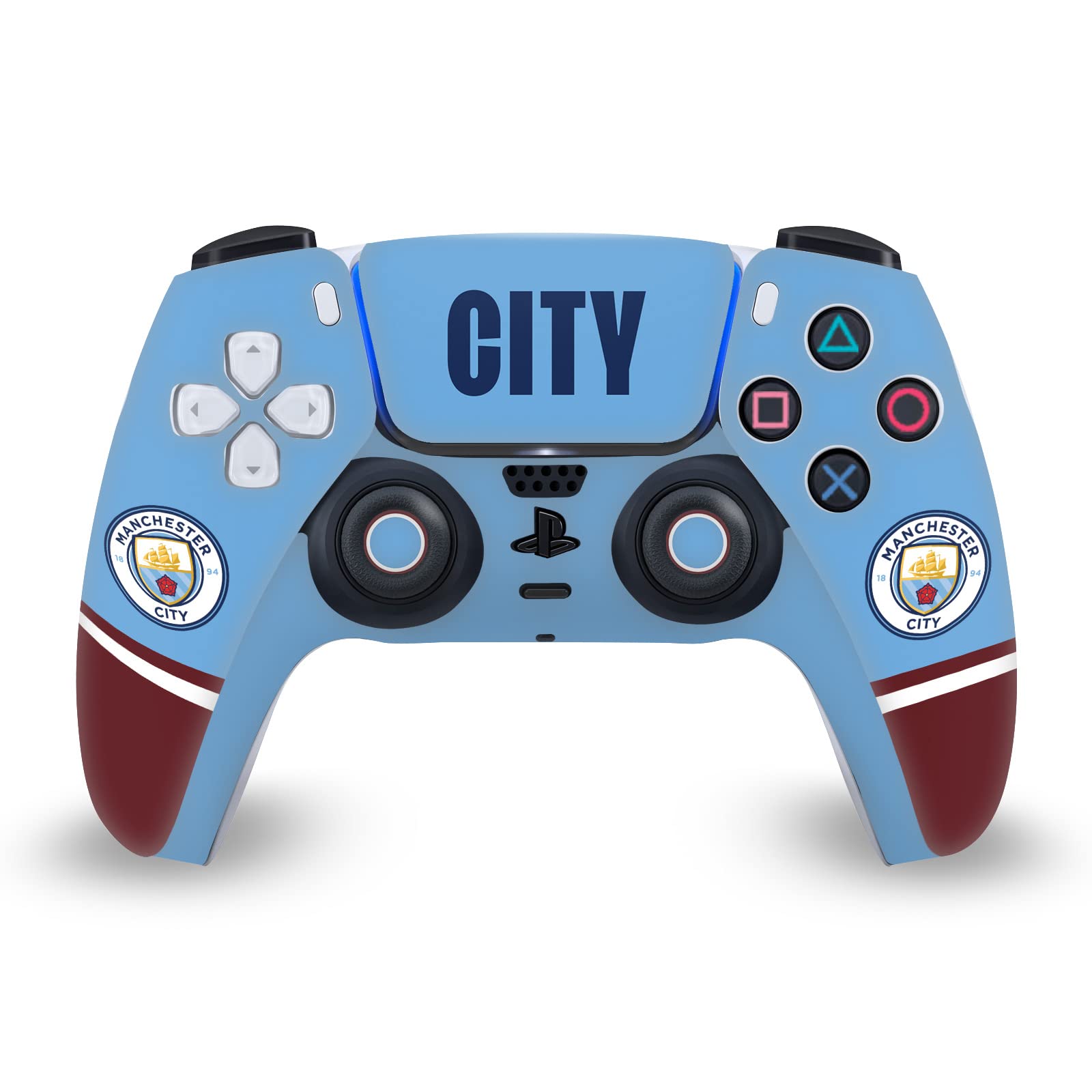 Head Case Designs sous Licence Officielle Manchester City Man City FC Kit Domicile 2022/23 Art du Logo Vinyle Plaque Frontale Autocollant De Jeu Peau Compatible avec Sony PS5 DualSense Controller