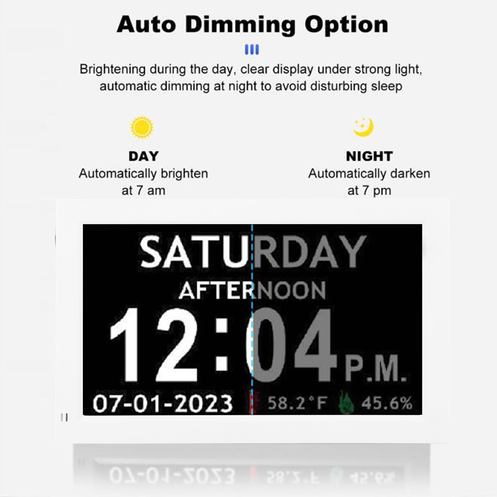 Gran Exhibición de 7 Pulgadas Reloj Digital con Fecha, Día y 12 Alarmas Personalizadas - Reloj de Calendario de Atenuación Automática para Personas Mayores, Demencia, Sala de