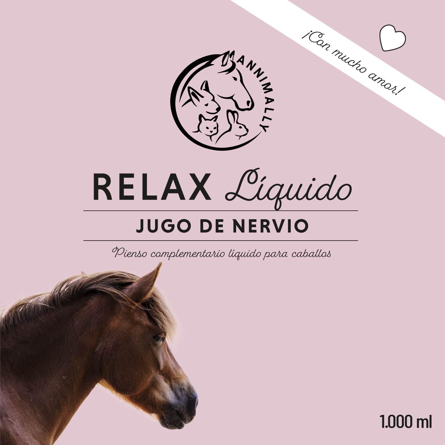 Annimally Relax Liquid para Caballos 1000ml, Jarabe calmante para Caballos con valeriana, lúpulo, triptófano, B12, magnesio y Calcio líquido - contra la ansiedad, el estrés y para el Transporte