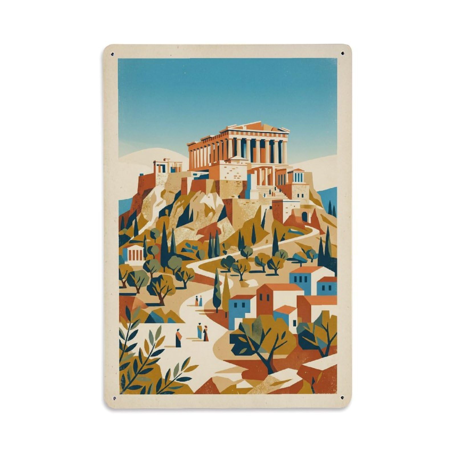 Vintage Travel Acropolis Greece Metal Tin Sign Wall Decor for Cafe, Club, Garden Metal Poster 8x12Inch