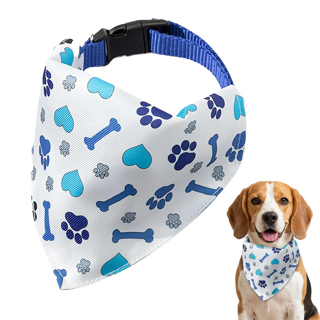 Bandana Triangolare per Cani Piccoli Medi con Motivo Osso Cuore Poliestere