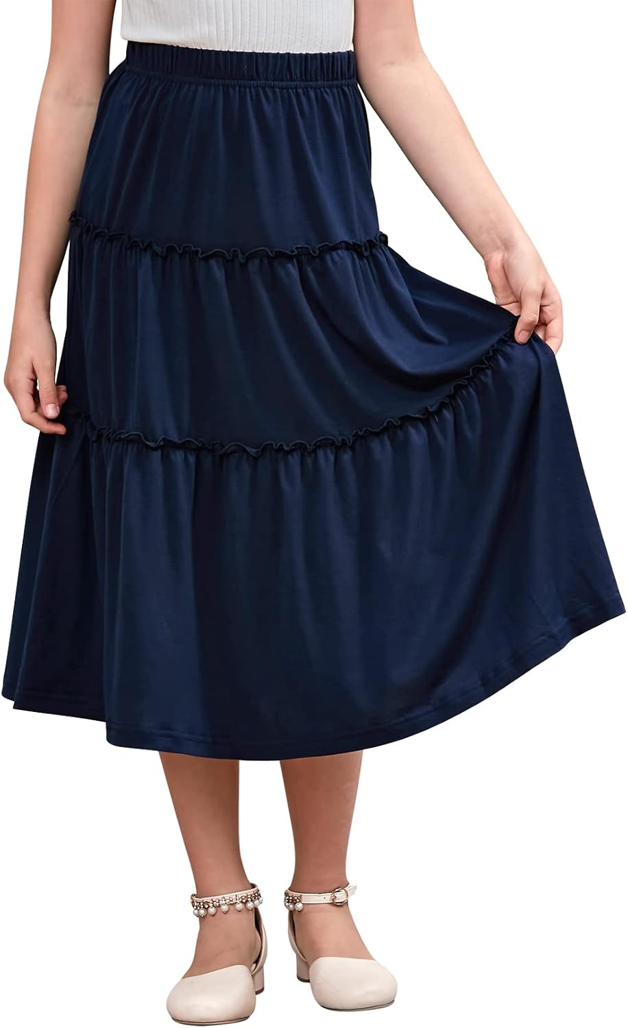 GORLYA Mädchen Maxirock A-Linie - Plissierter Rock Mit Hoher Taille Und Taschen 4-14 Jahre