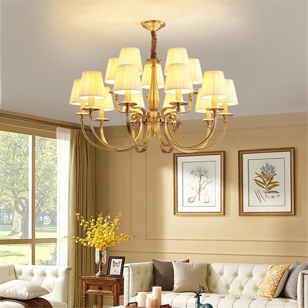 HXYSXHJUO American Brass Pendent Lamp European Luxurious Living Room Dining Bedroom Villa Hotel Sample Chandelier (D 15 Lights)