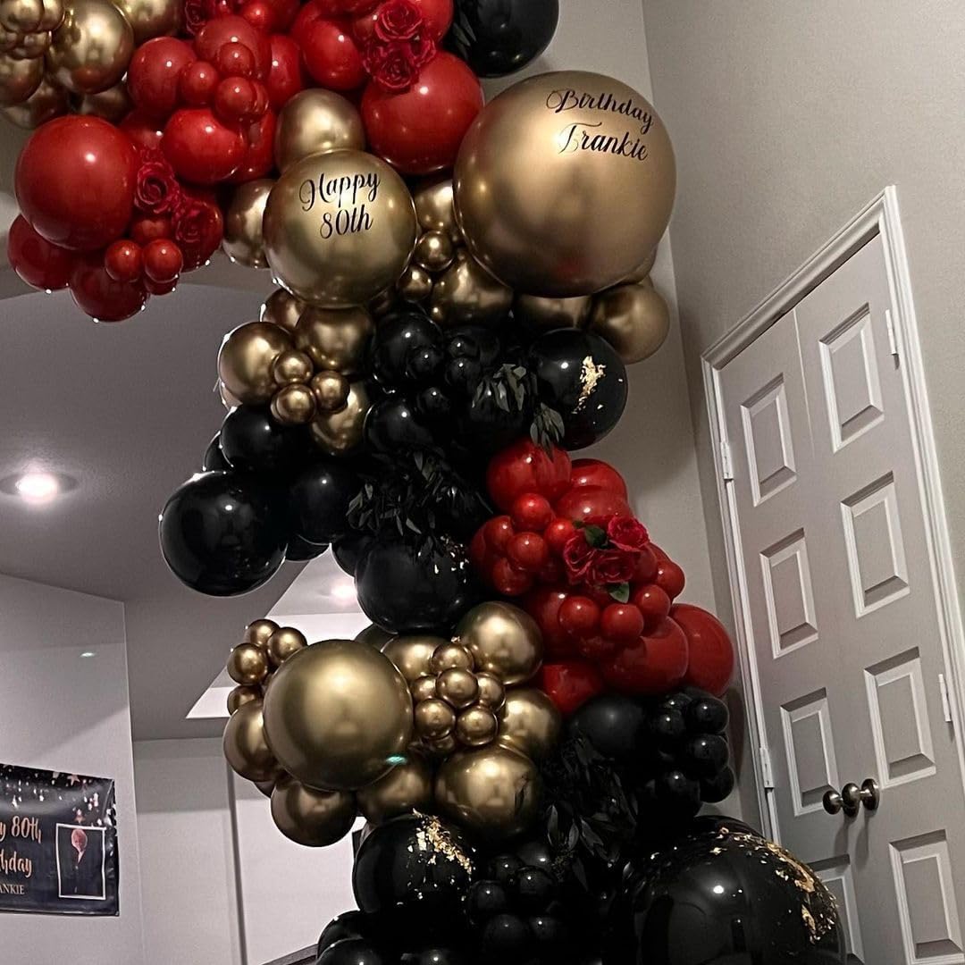 Rote und schwarze Luftballons, 60 Stück 30,5 cm schwarz rot Ballon-Set mit metallischem Chrom Gold Rot Schwarz Konfetti Ballon Latex Helium Party Ballons für Abschlussfeier Geburtstag Hochzeit