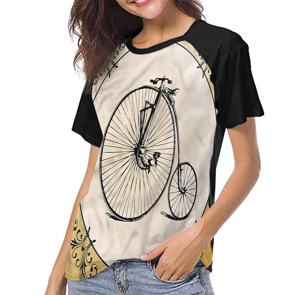 T Shirts,Bicycle,Pink Bike Flowers Art,Custom Baseball Short Sleeves