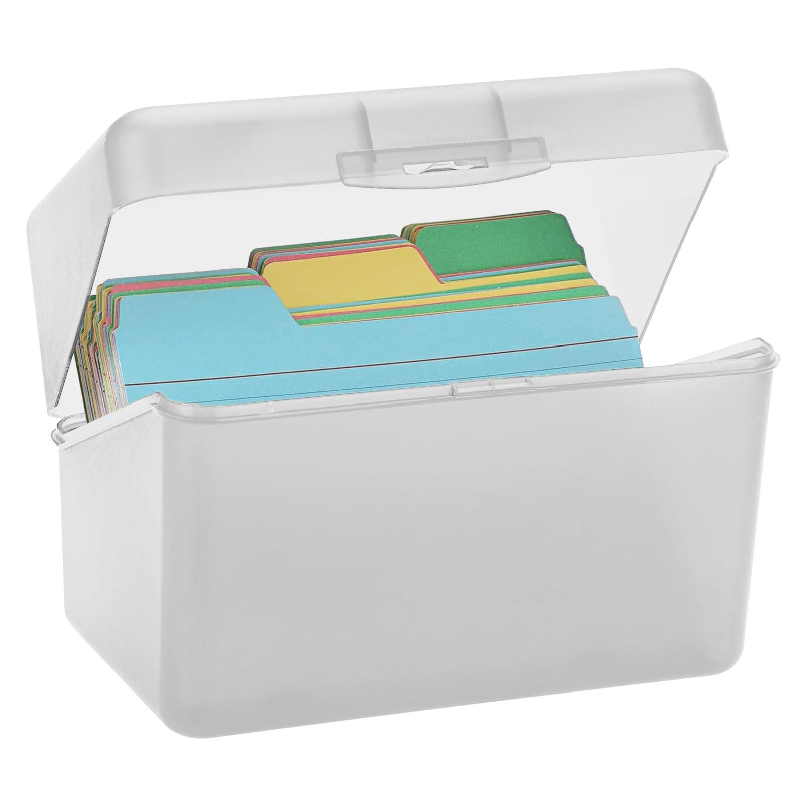 Index Card Box, 3x5 Inch Notecard Organizer, Index Card Holder, Holds 250 Cards, Sturdy PP Plastic, Locking Lid, For Desk Office School, 6 Color Options (White)