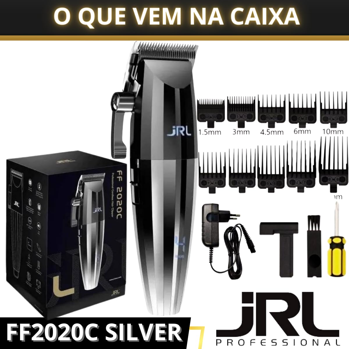 JRL Professional | FreshFade FF220C Silver | Cortapelos profesionales con tecnología Cool Blade Recargable, con pantalla LCD y a prueba de corrosión | (Plata)
