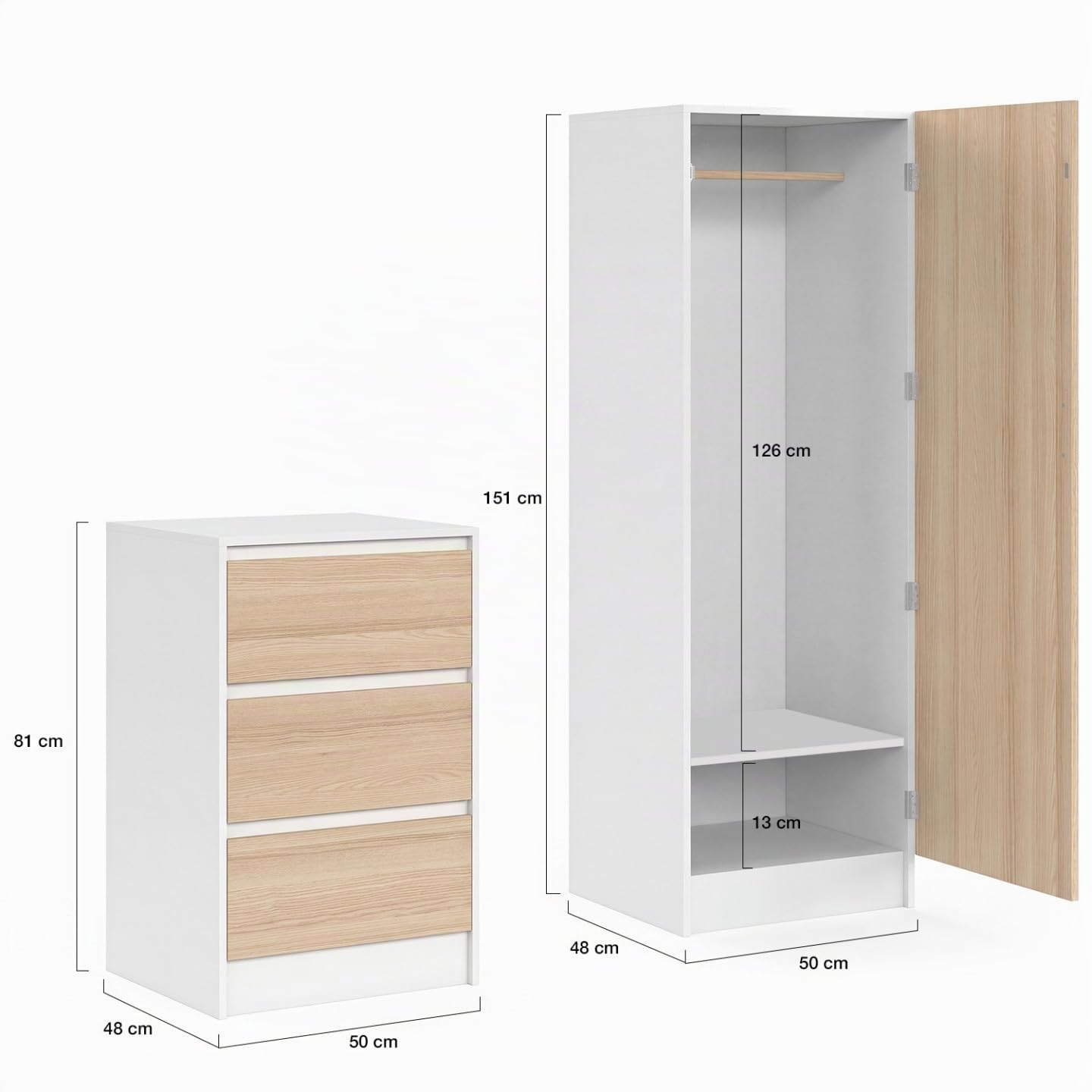 IDMarket - Armoire 1 Porte Ambre penderie façon hêtre et Blanc