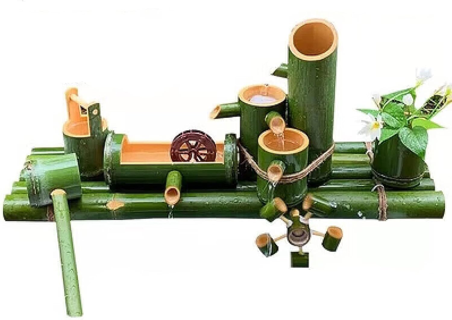 Bamboo Water Fountain Outdoor Water Fountain with Pump, Easy Install in Pond Or Garden, Handmade Smooth Natural Split-Resistant Bamboo,Creativity,40cm/15.7in