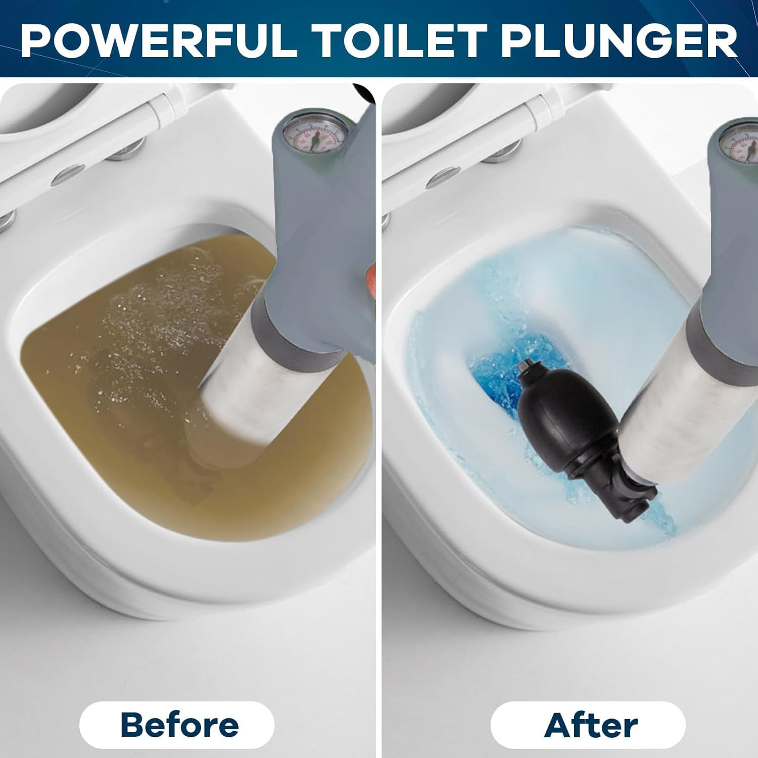Toompel, kit di scarico dell'aria ad alta pressione con 4 teste sostituibili, pompa di scarico per WC, lavabo, vasca da bagno, scarico a pavimento (grigio)