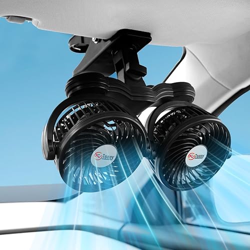 Miniatura 7 de Ventilador de coche con encendedor de cigarrillos de 4 pulgadas, ventilador eléctrico de 12 V con doble cabezal y 2 ajustes de velocidad, ventilador