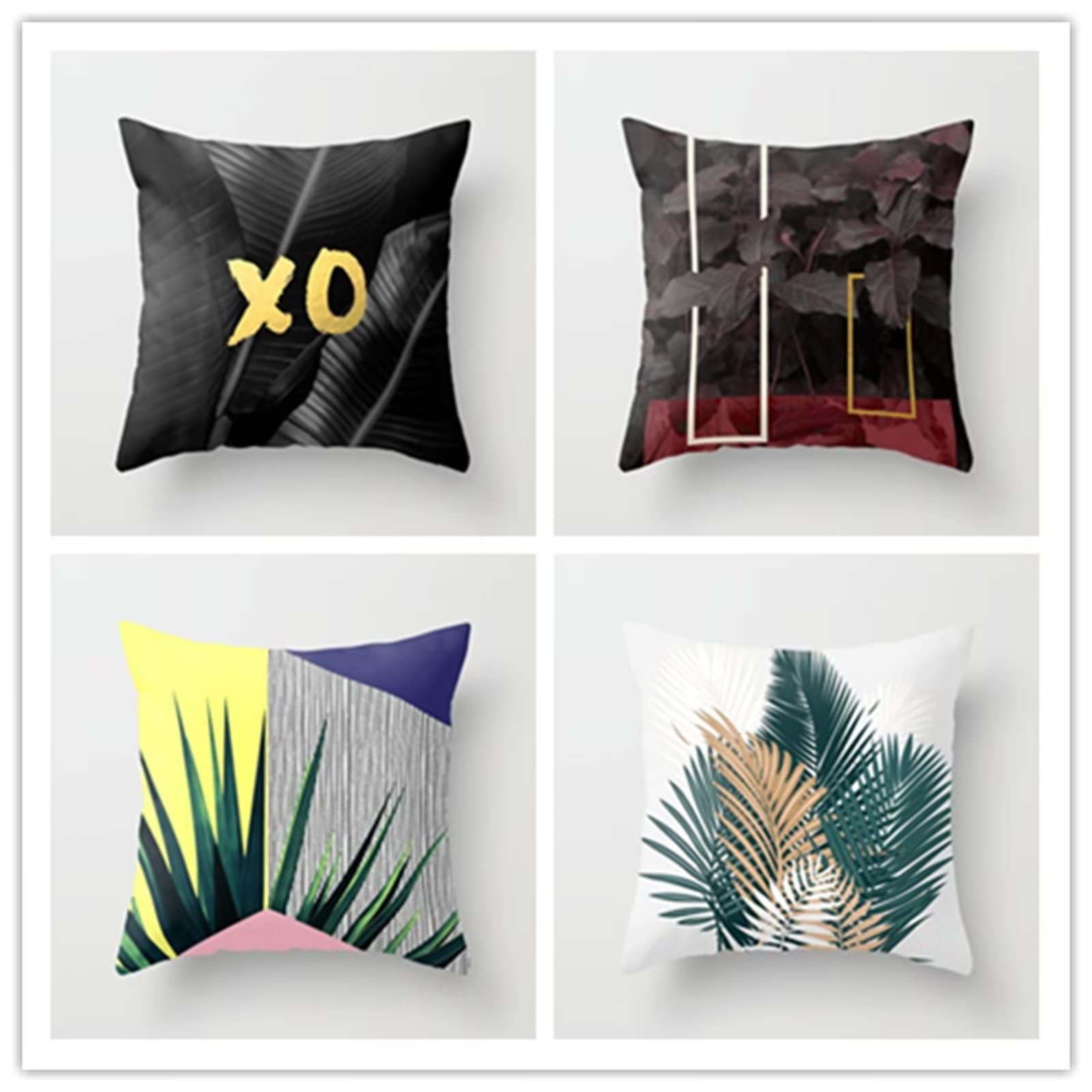 Cojines 60x60cm Negro Vintage Cojines Decorativos para Sofa Moderna Decorativa Cojín Juego de 4 para Decoración Hogar Soft Almohadas cuadradas Funda de Cojín D-1392