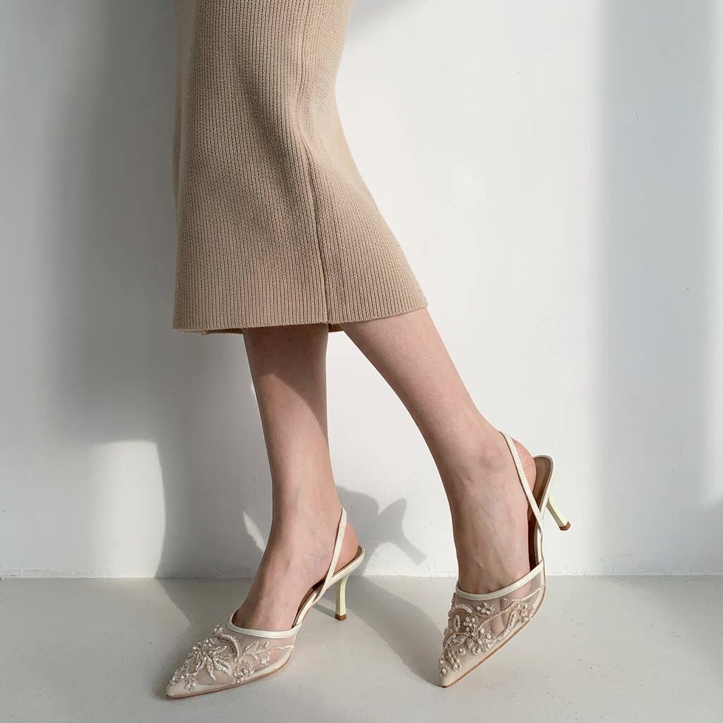 Sandalias Mujer Tacon,Zapatos de tacón de Aguja con Malla Bordada, Zapatos de salón, Sandalias sexys de Punta.