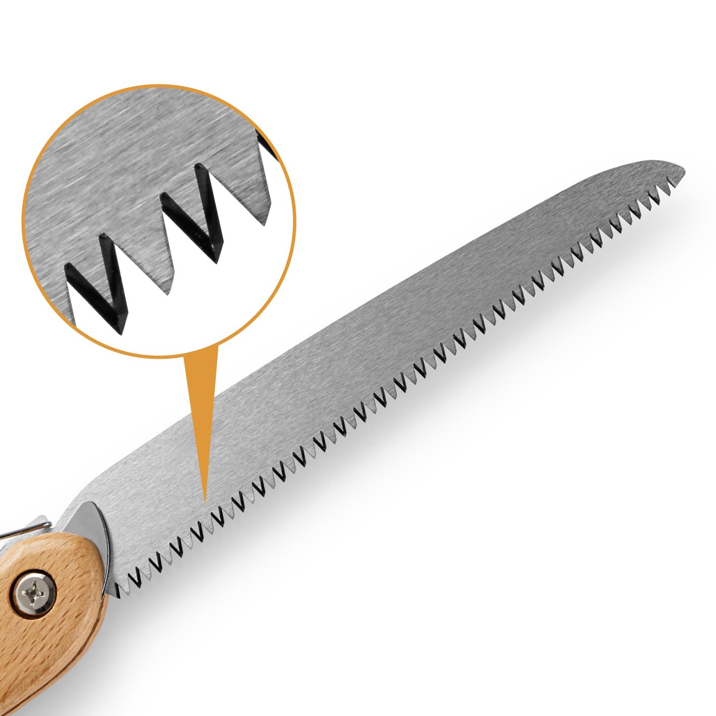 HARDTWERK Scie pliante Alpha avec manche en bambou (210 mm) pour jardin, extérieur, Bushcraft avec mousqueton en S, scie à main en acier au carbone SK5, scie à main pliante polyvalente, scie à main de