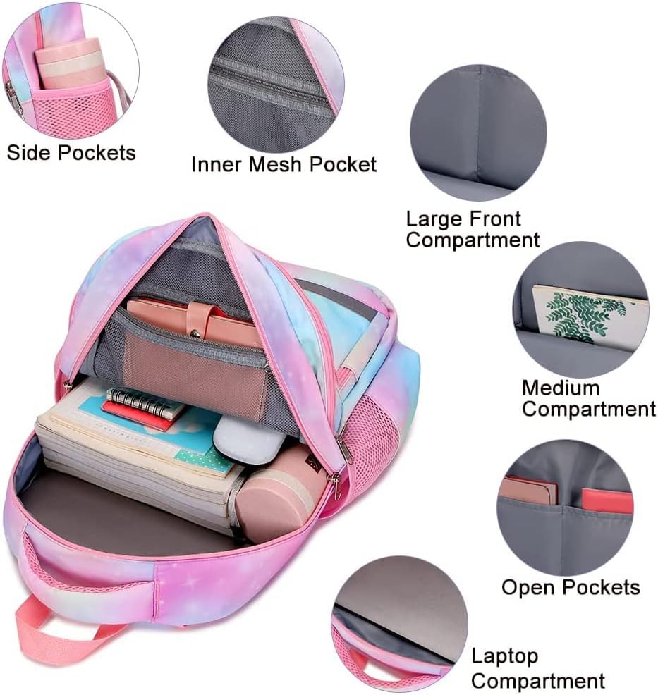 Vanwilit Girls School Backpack Unicorn Backpack Water Resistant Lightweight Primary School Bag Set with Lunch Bag & Pencil Case 3 in 1 Kids Bookbag Casual Daypack (Pink Unicorn)