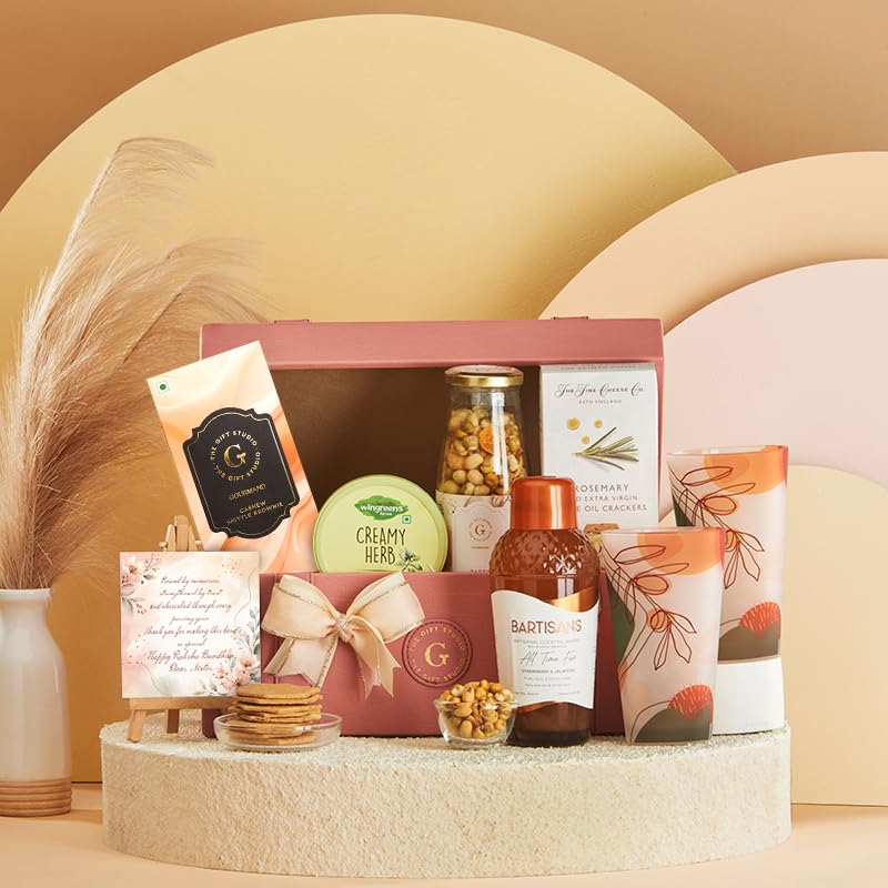 THE GIFT STUDIO.COM | Thank You Hamper for Sister | Cocktail Mixer, Tumbler Set, Gourmet Snacks & Premium Leather Gift Box | Raksha Bandhan Gift-image-23