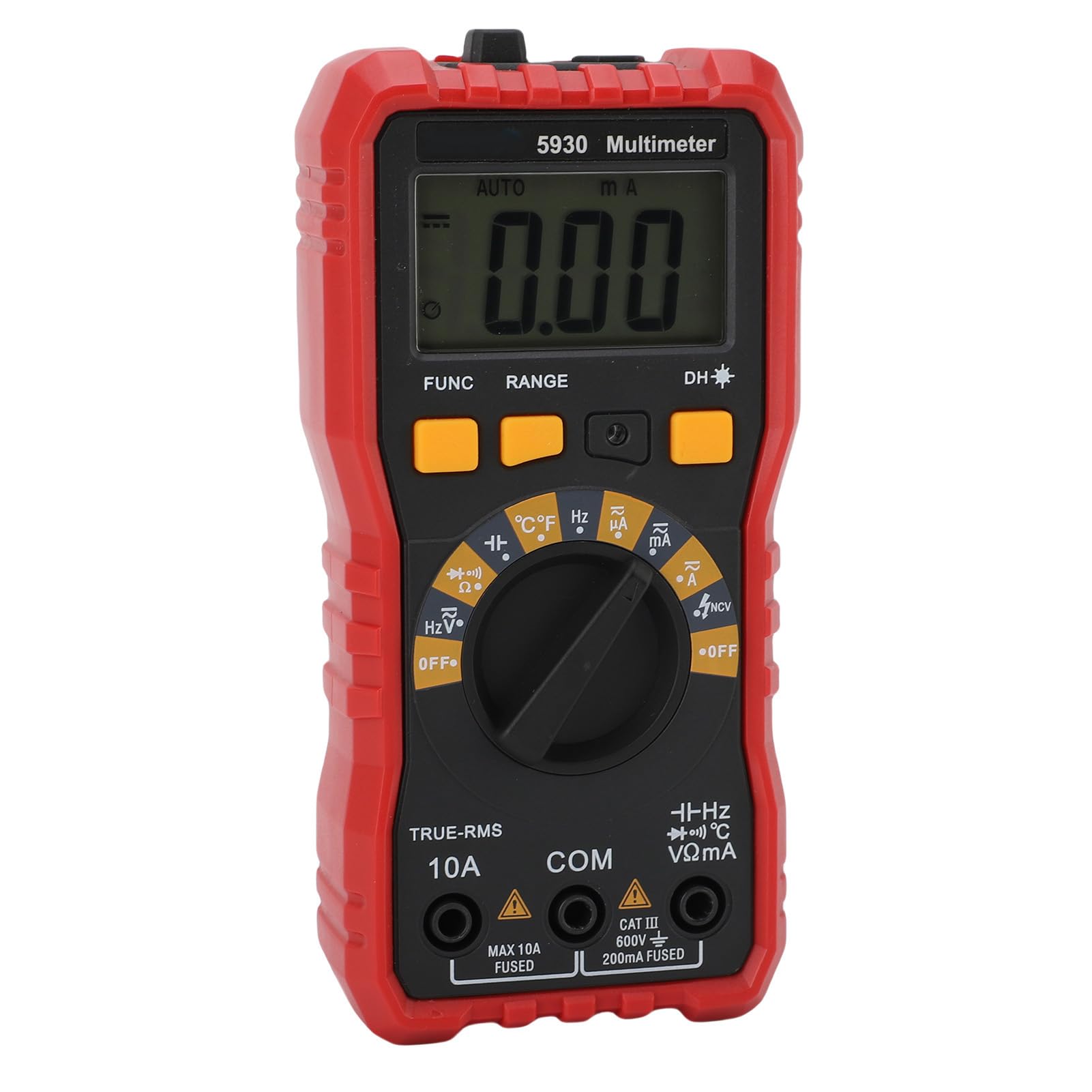 Multímetro Digital, Probador Inteligente de Condensadores de Voltaje, Voltímetro óhmetro CA CC 600 V 10 A, 20 mΩ, Funda de Goma Antideslizante, Diseño de Soporte Retráctil, LCD