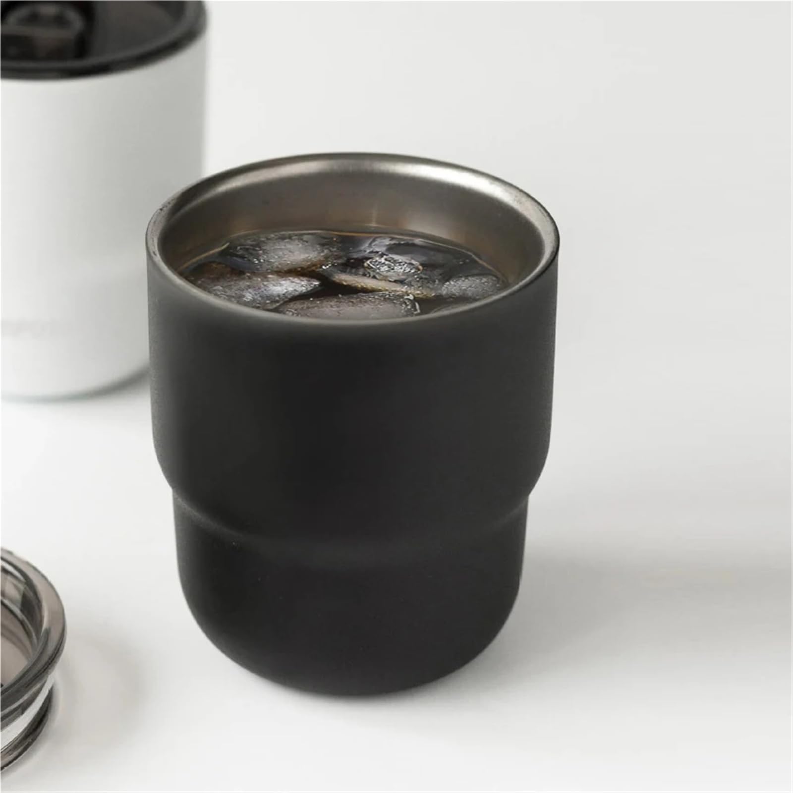Kaffeetasse aus Edelstahl Becher aus Edelstahl 304, tragbarer Reisebecher for heiße und kalte Getränke, 255 ml, Reise-, Kaffee- und Partybecher(GlossyWhite)