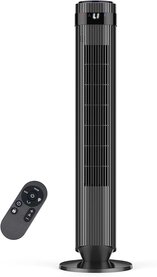 Tower Fan for Bedroom, 28dB Quiet Floor Standing Fan with Remote, 12H Timer, 5 Speeds, 4 Modes, LED Display, Portable Bladeless Os