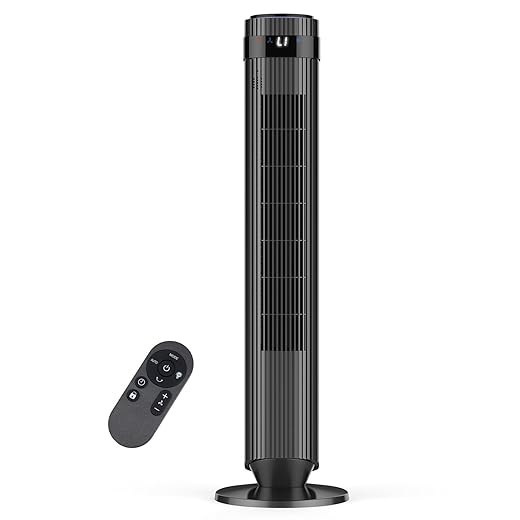 OLIXIS Tower Fan for Bedroom, 28dB Quiet Floor Standing Fan with Remote, 12H Timer, 5 Speeds, 4 Modes, LED Display, Portable Bladeless Oscillating Cooling Fan for Indoor, Home, Office - Black