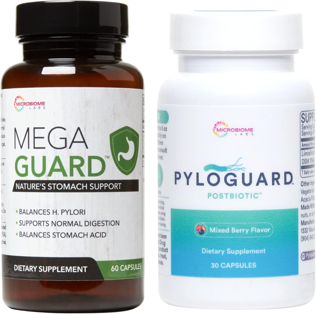 Microbiome Labs Gastric Balance Support Bundle - MegaGuard (60 Capsules) Artichoke Leaf Extract, Ginger & Licorice Supplement + PyloGuard Postbiotic L. reuteri (30 Capsules) : Health & Household