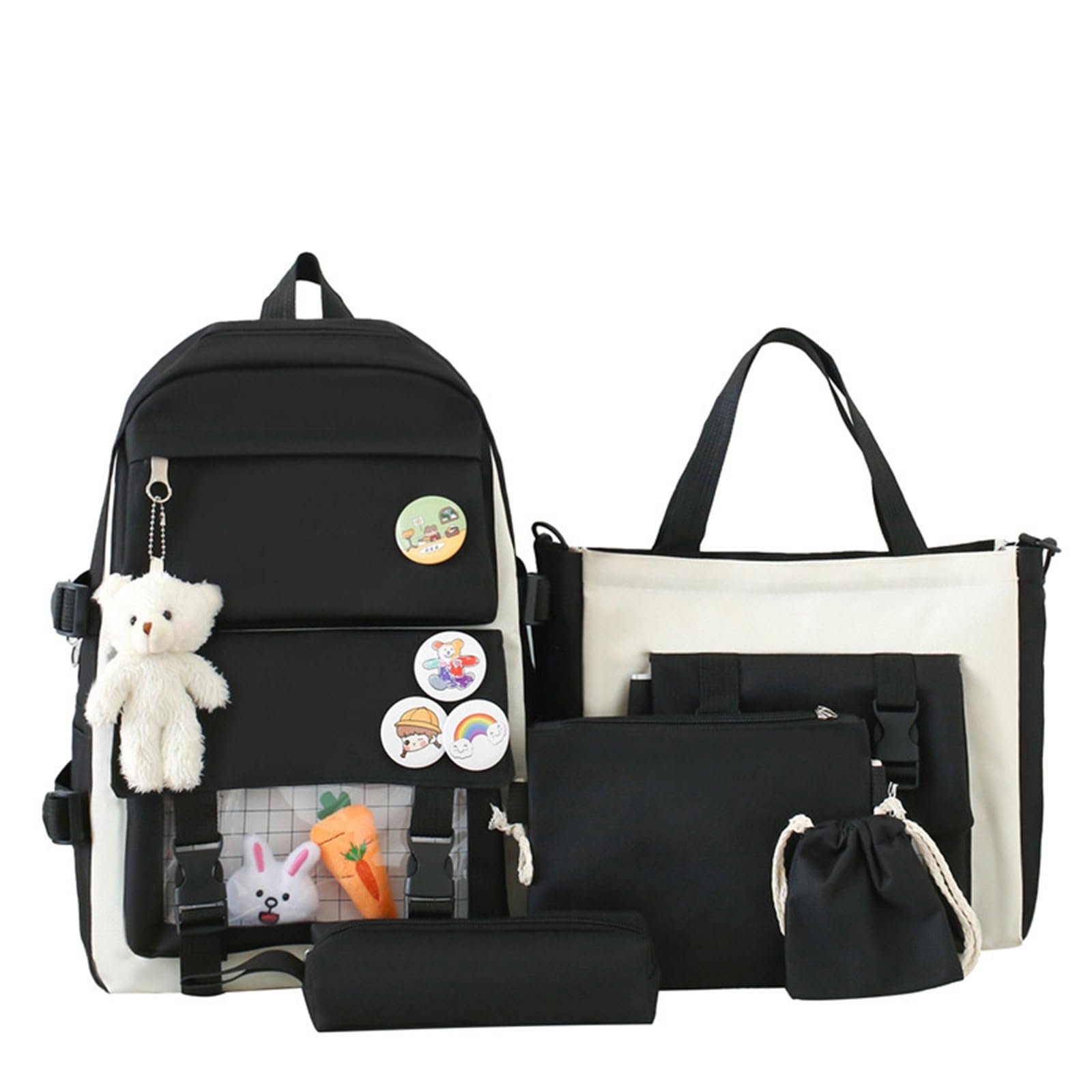 5 Piece Set Bags Children Boy School 4 Ornaments For Girls Teenage Book Bags For School Elementary Causal Daypack Supplies Gifts For Girls Suitable For Ages 10-18