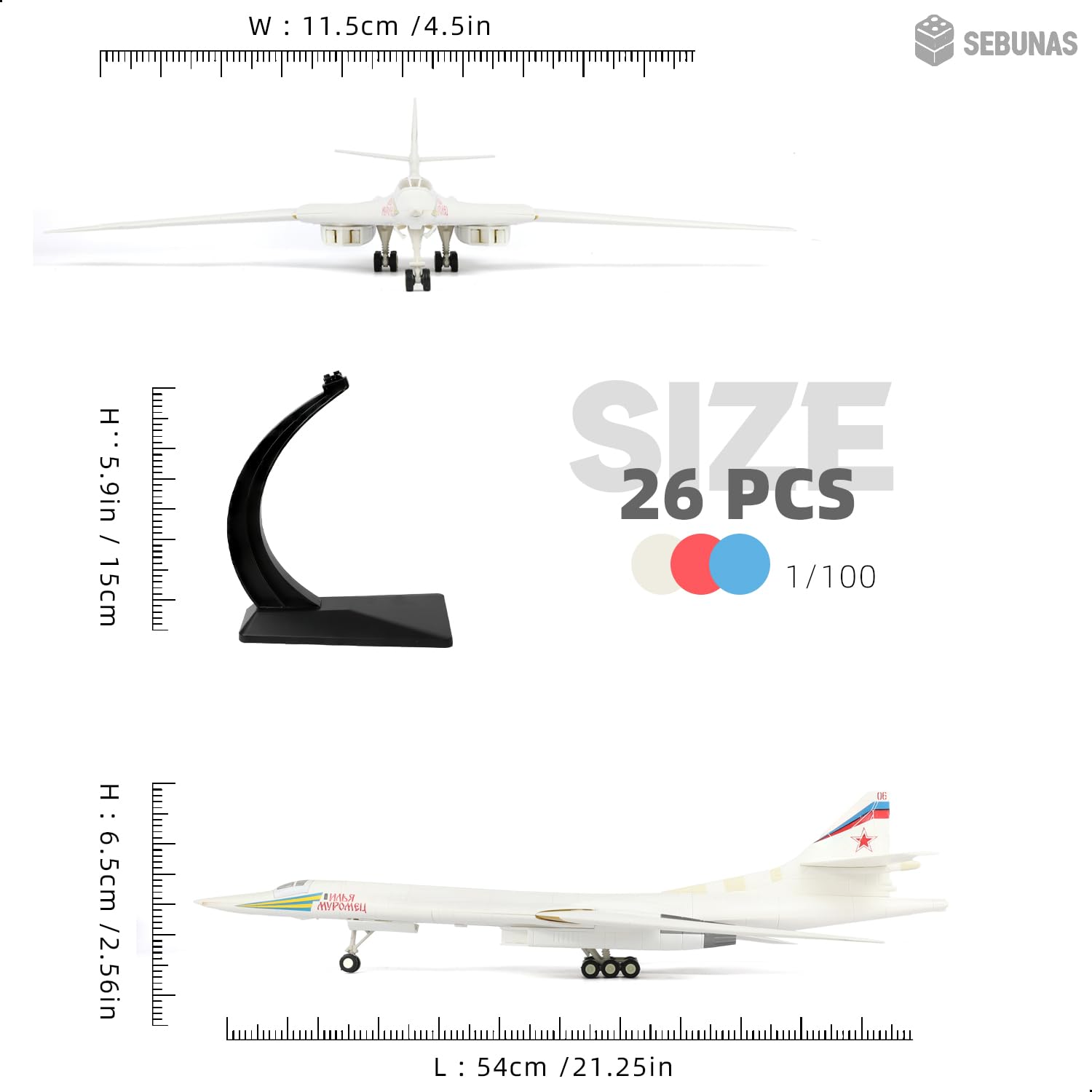TU-160 Blackjack Kit Modellino Aereo Militare Scala 1:100 – Grande Modello in Plastica Bombardiere Strategico Apertura Alare 54cm con Base Espositiva, Regalo per Adulti e Bambini