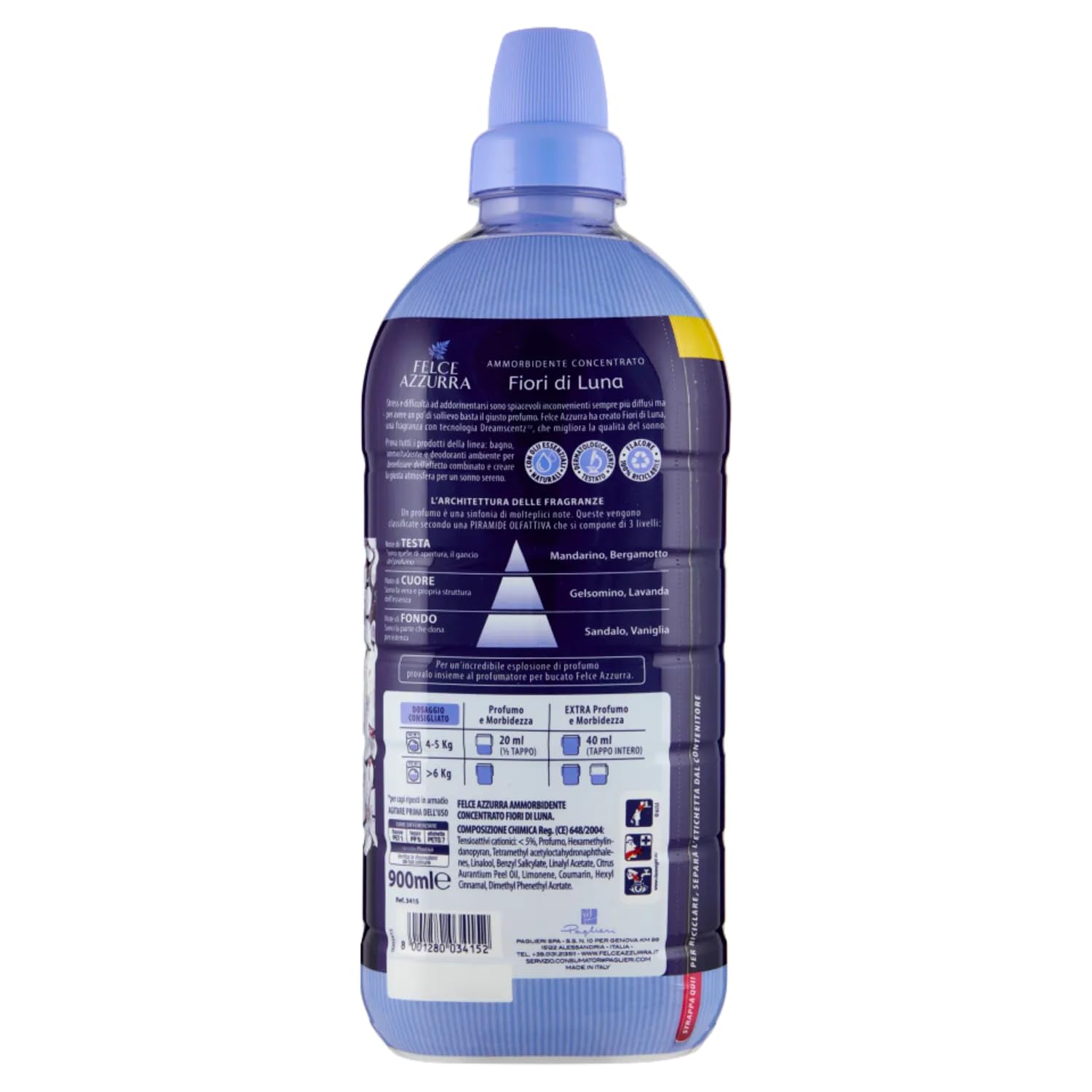 8 X Felce Azzurra Ammorbidente Concentrato Fiori di Luna - Ammorbidente concentrato - 45 lavaggi - 900 ml + portachiavi Beni Culinari