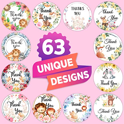 Goleex Waterproof Vinyl Woodland Thank You Sticker 63 Pcs Pack Items Animal Party Decorations Stickers Bulk For Baby Shower Envelopes Boys Girls Kids Labels Laptop Decoration #TOP2