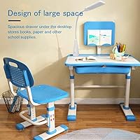 Vista 8 de Yinleader Juego de escritorio y silla para niños, altura ajustable, amplio cajón de almacenamiento, con escritorio inclinado ajustable, soporte