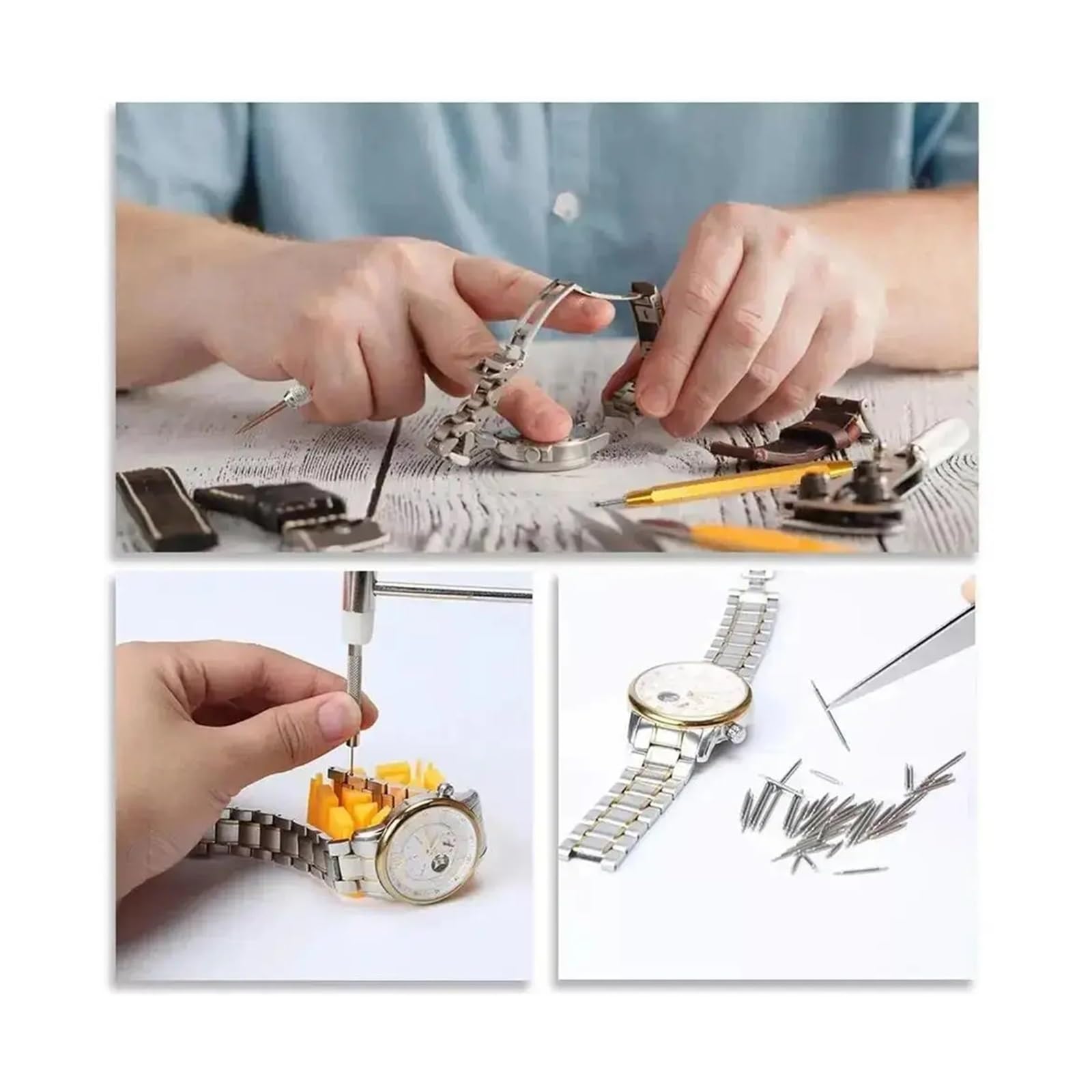 Generisch Uhren-Reparatur-Werkzeug-Set, Uhrmacher-Gehäuseöffner, Verbindungsstift, Federsteg-Entferner, Ersatz-Armband-Nadel-Set